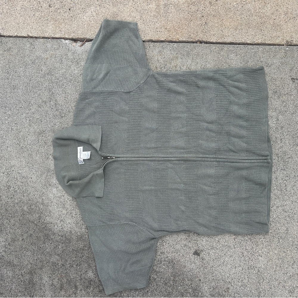 dressbarn Olive Green Short Sleeve Zip Cardigan Sweater